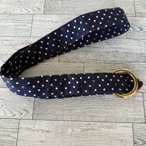Lilly Pulitzer Women's Large 100% Cotton Double Ring Navy Blue Polka Dot Belt